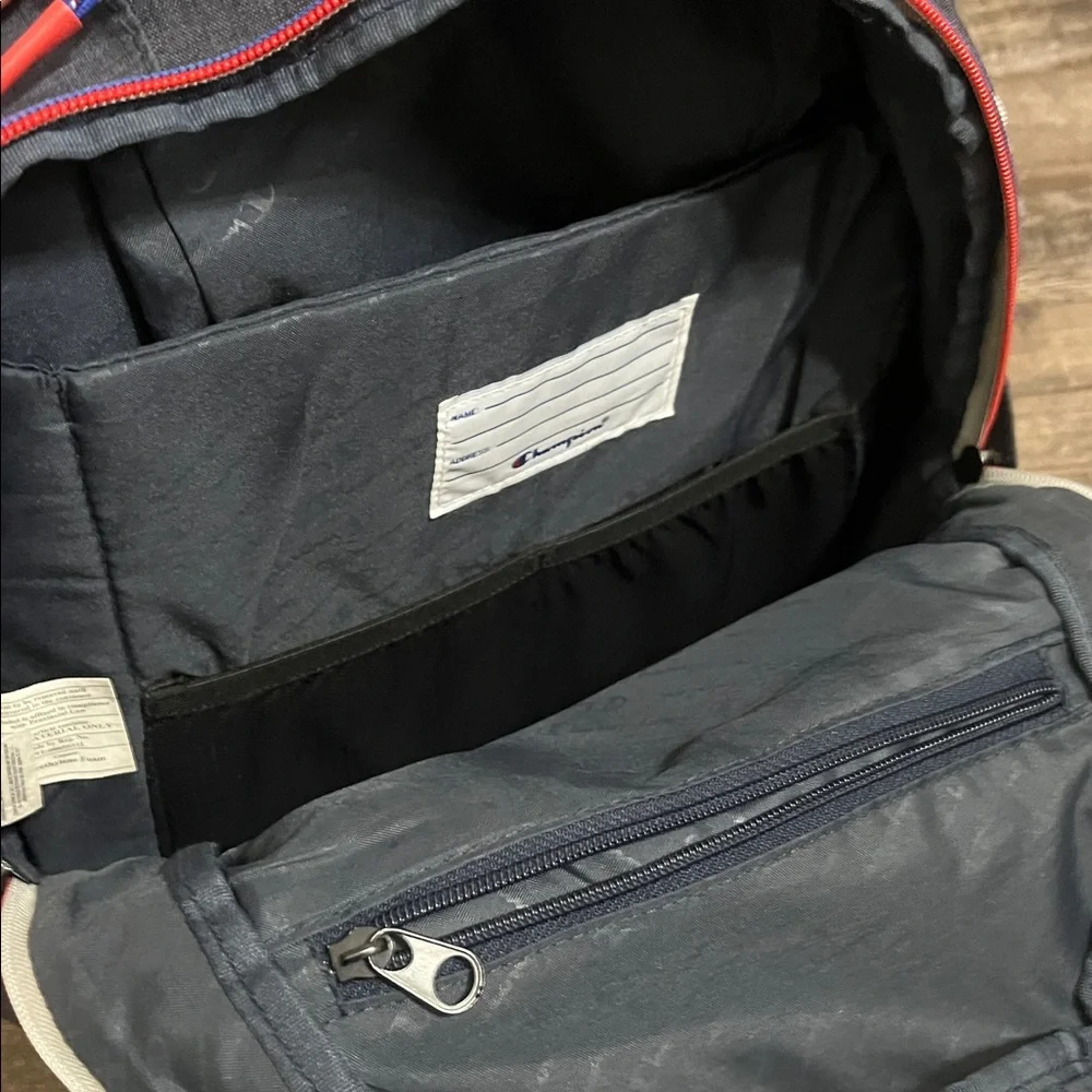 Champion Backpack Heathered Dark Blue with Blue and Red Embroidered Logo